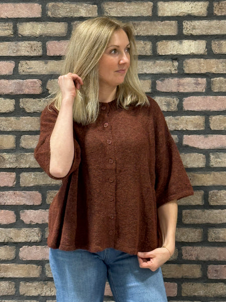 Half Sleeve Cardigan Sweater - Rust