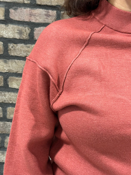 Mock Neck Exposed Seam Sweater - H Rust