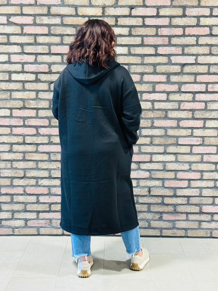 Fleece Hooded Coat - Black