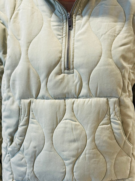 Quilted Half-Zip Jacket - Sage Green