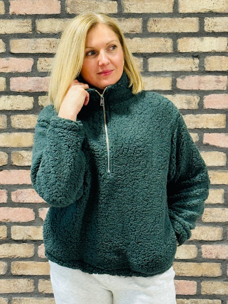Sherpa Half Zip Jacket - Chic Green