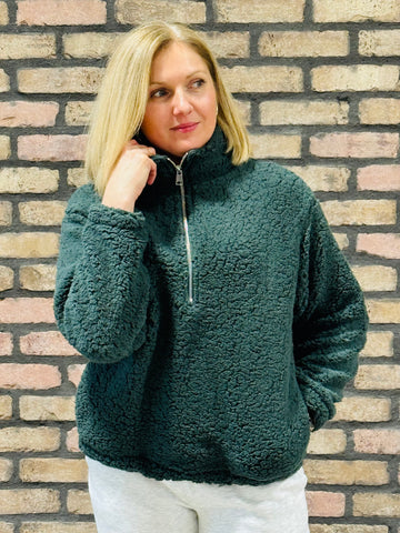 Sherpa Half Zip Jacket - Chic Green