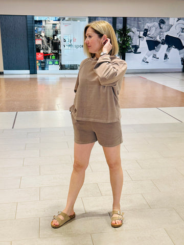 French Terry Pullover and Shorts Set - Mocha