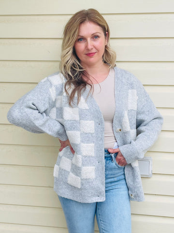 Checkered Cardigan - Grey