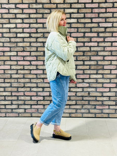 Quilted Half-Zip Jacket - Sage Green