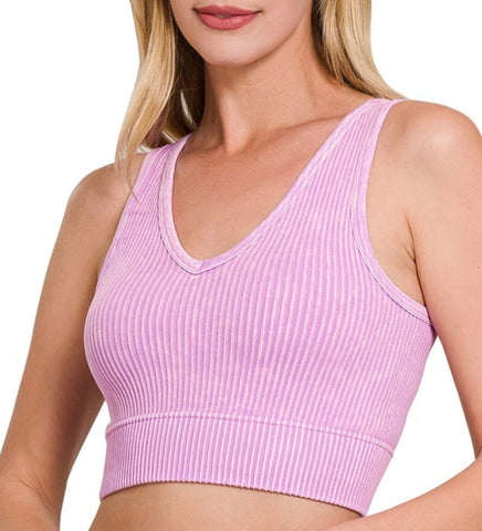 2 Way Neckline Ribbed Tank Top - B Lavender