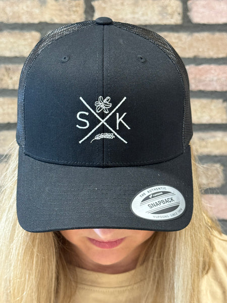 SK Embroidered Retro Trucker Cap - Black