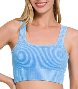 2 Way Neckline Ribbed Tank Top - Deep Sky