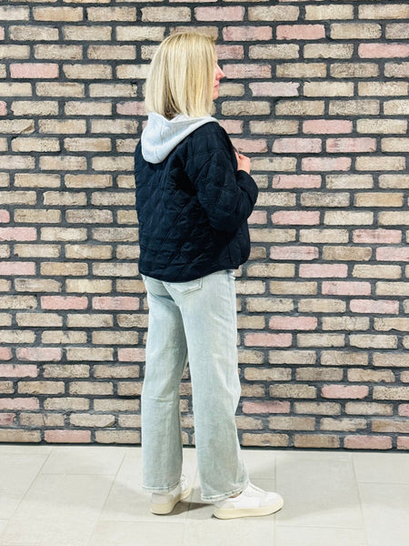 Hooded Contrast Jacket - Black