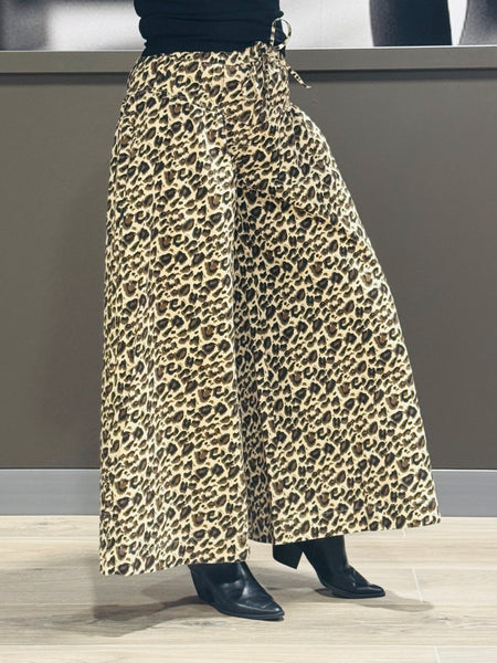 Leopard Print Wide Leg Pants - Leopard