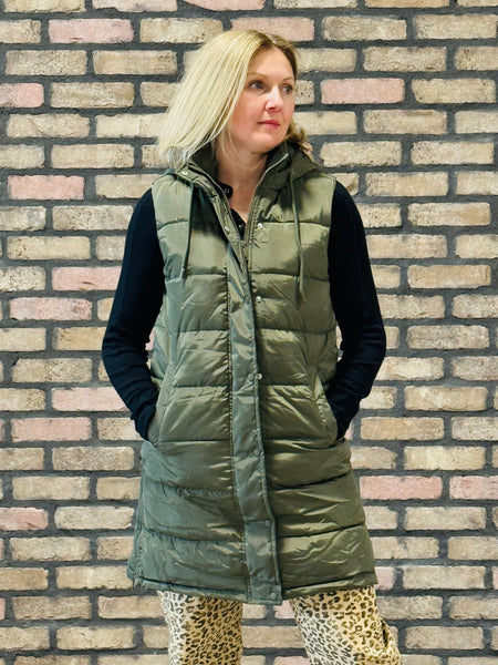Long Puffer Vest - Olive