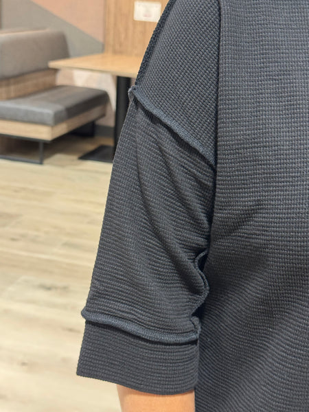 Double Knit 3/4 Sleeve Top - Black