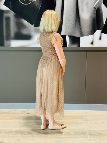 Polka Dot Chiffon Dress - Mocha
