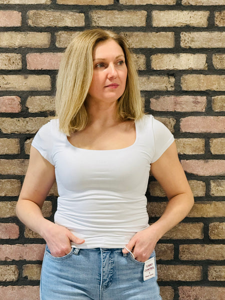 Square Neck Ribbed Tee - Off White