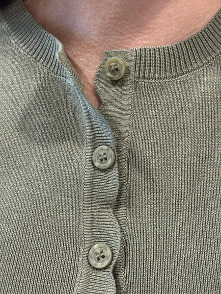 Scalloped Button Down Cardigan - LT Olive