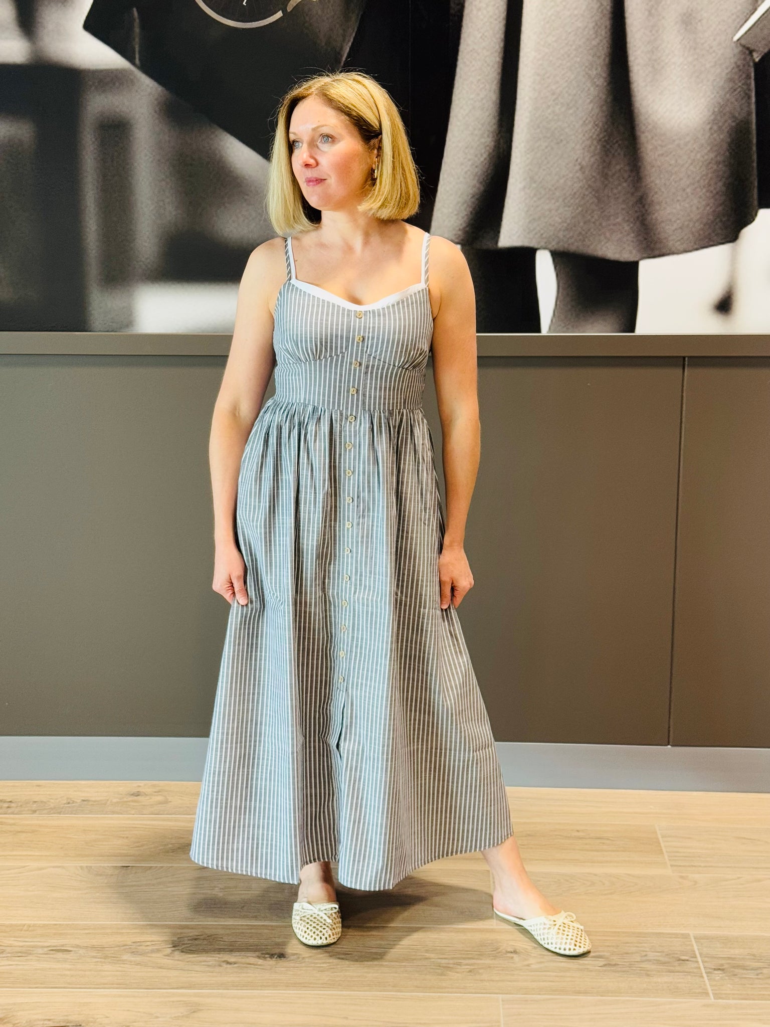 Striped Contrast Straps Dress - Charcoal