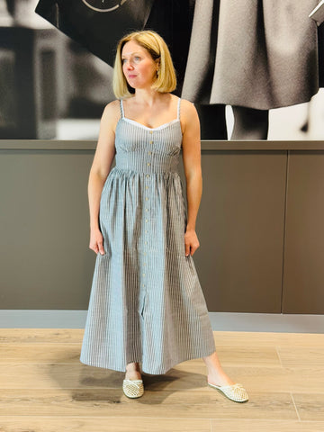 Striped Contrast Straps Dress - Charcoal