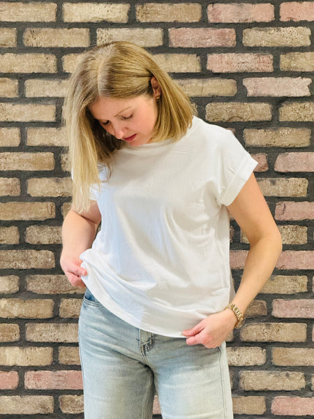 Folded Short Sleeves Tee - White