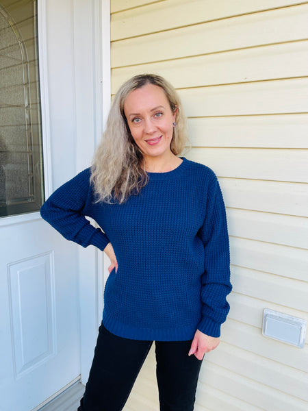 Waffle Sweater - LT Navy
