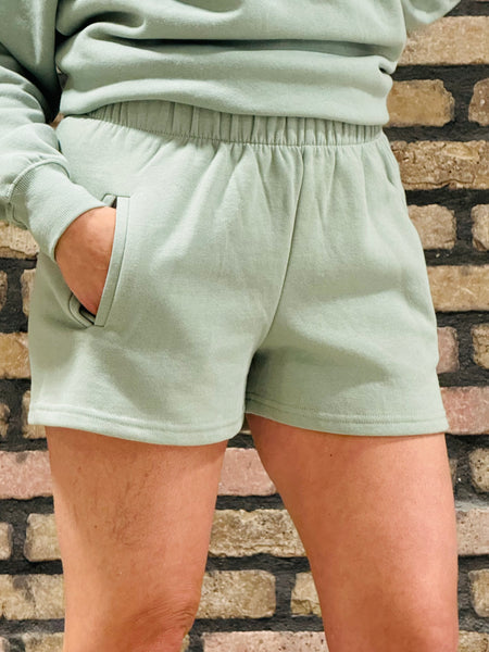 Fleece High Waisted Shorts - Basil
