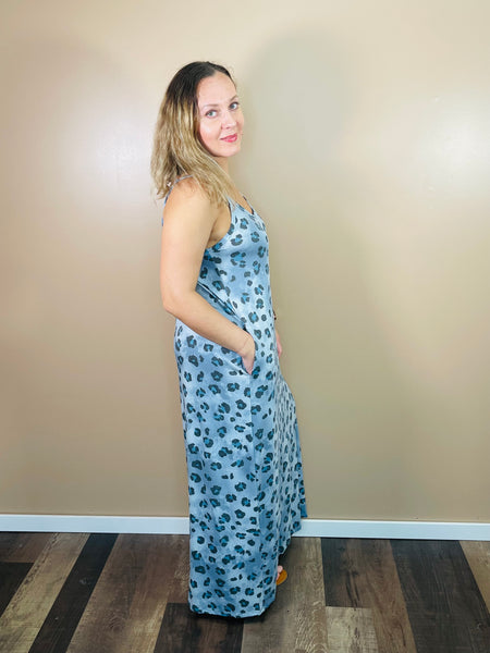 Leopard Cami Maxi Dress - Blue Grey