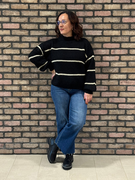 Oversized Striped Sweater - Black
