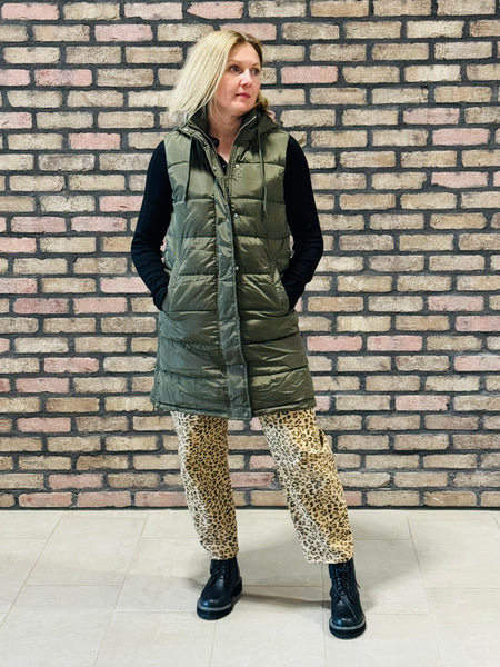Long Puffer Vest - Olive