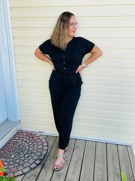 Button-Up Jumpsuit - Black