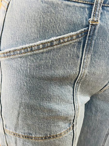 Panel Detail Barrel Jeans - Light Wash