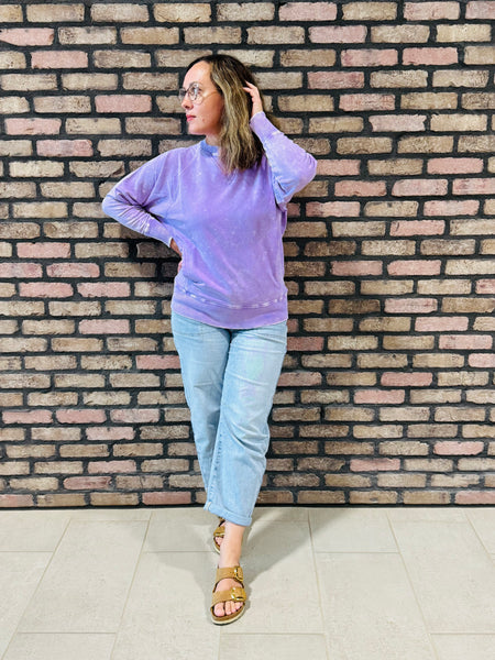 Acid Wash French Terry Pullover - B Lavender