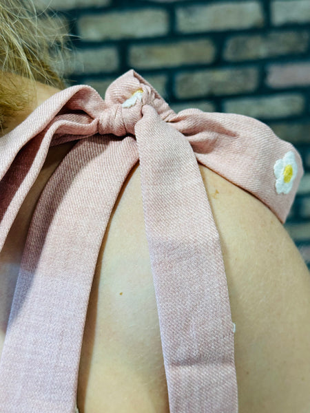 Daisy Embroidery Smocked Top - Dusty Pink