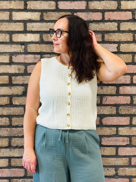 Sleeveless Button Down Cardigan - Cream