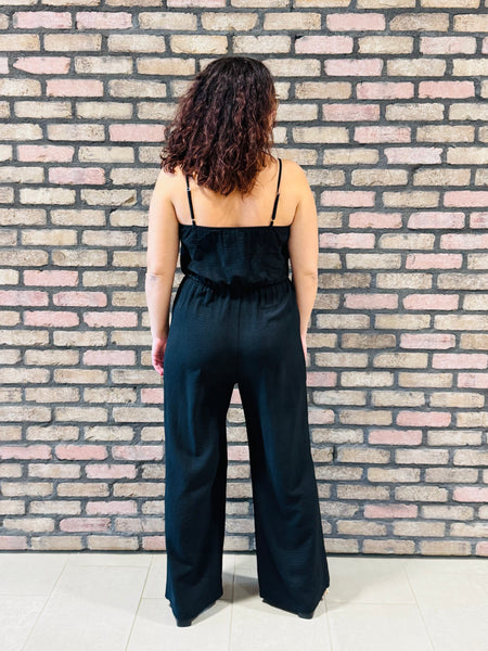 Adjustable Straps Cami Jumpsuit - Black
