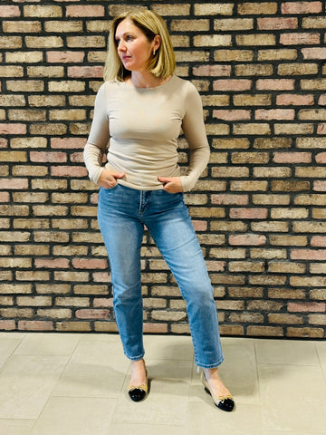 Tummy Control Crop Straight Jeans - Medium Wash