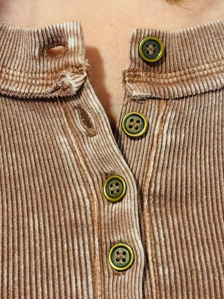 Washed Henley Top - Cocoa