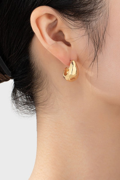 Hammered Small Teardrop Huggie Hoops - Gold