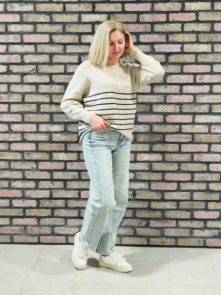 Striped Front Seam Sweater - Oatmeal