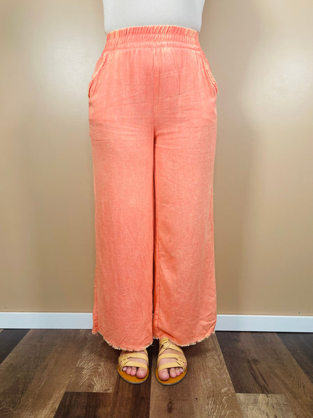 Washed Linen Pants - Coral