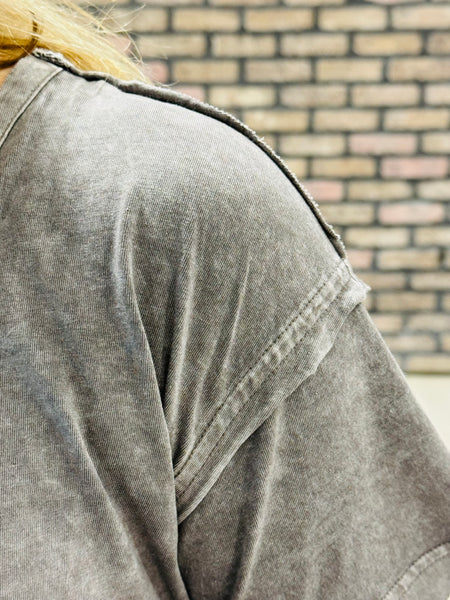 Washed Scoop Neck Tee - Charcoal