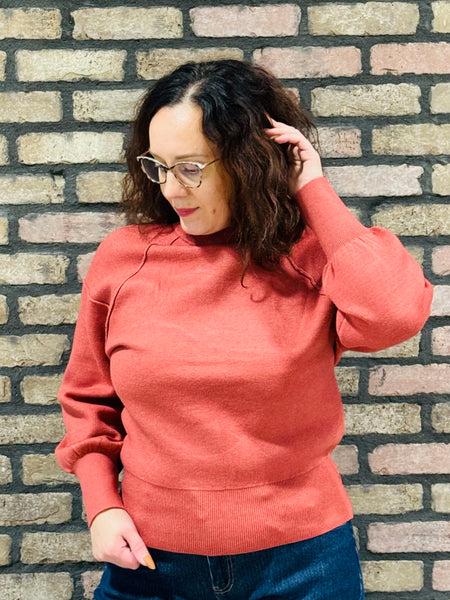 Mock Neck Exposed Seam Sweater - H Rust