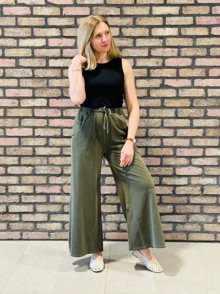 French Terry Pants - DK Olive