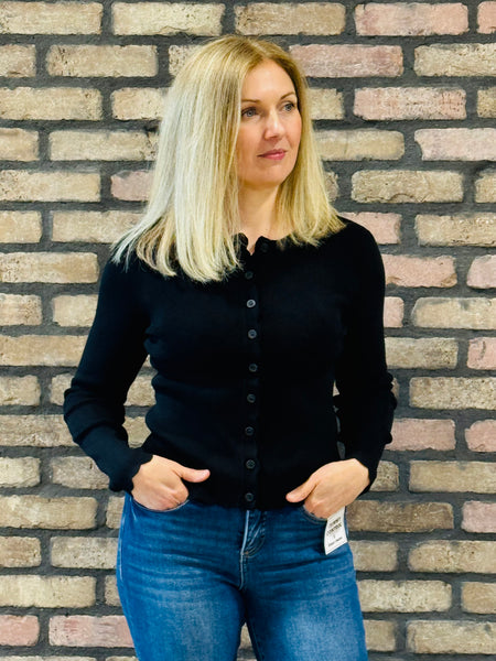 Scalloped Button Down Cardigan - Black