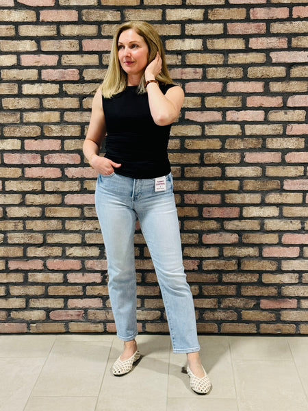 Ruched Side Textured Top - Black