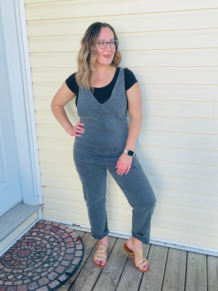 Oversized Casual Overalls - Ash Black