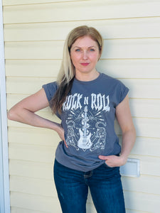 ROCK N ROLL Graphic Tee - Fossil Grey