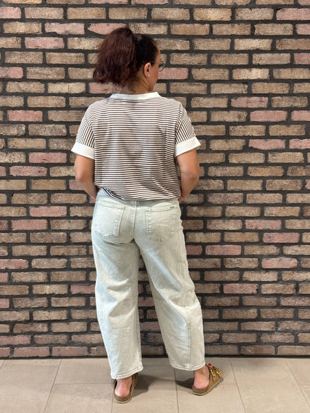 Striped Contrast Trim Top - Brown