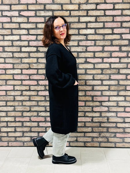 Textured Long Cardigan - Black