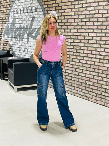 Wide Cargo Jeans - Dark Wash