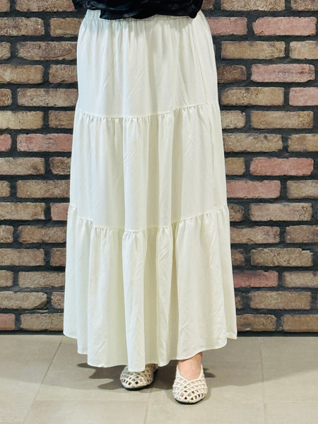 Elastic Waist Maxi Skirt - Off White