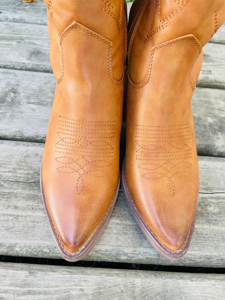 Tall Embroidered Western Boots - Tan